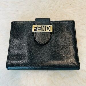 Fendi Black Leather Bifold Compact Wallet